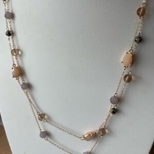 Delicate Gold Tone Beaded Chain Necklace/ Soft Colors